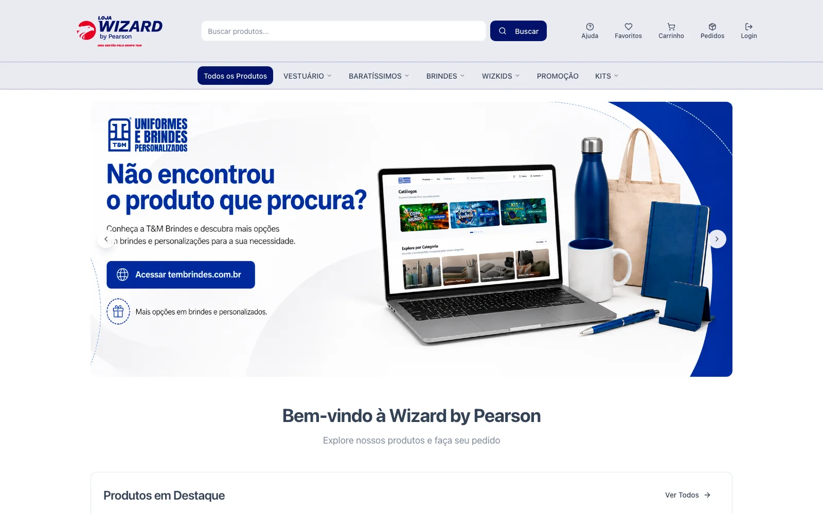 Página inicial da loja B2B Wizard by Pearson operada pela T&M.