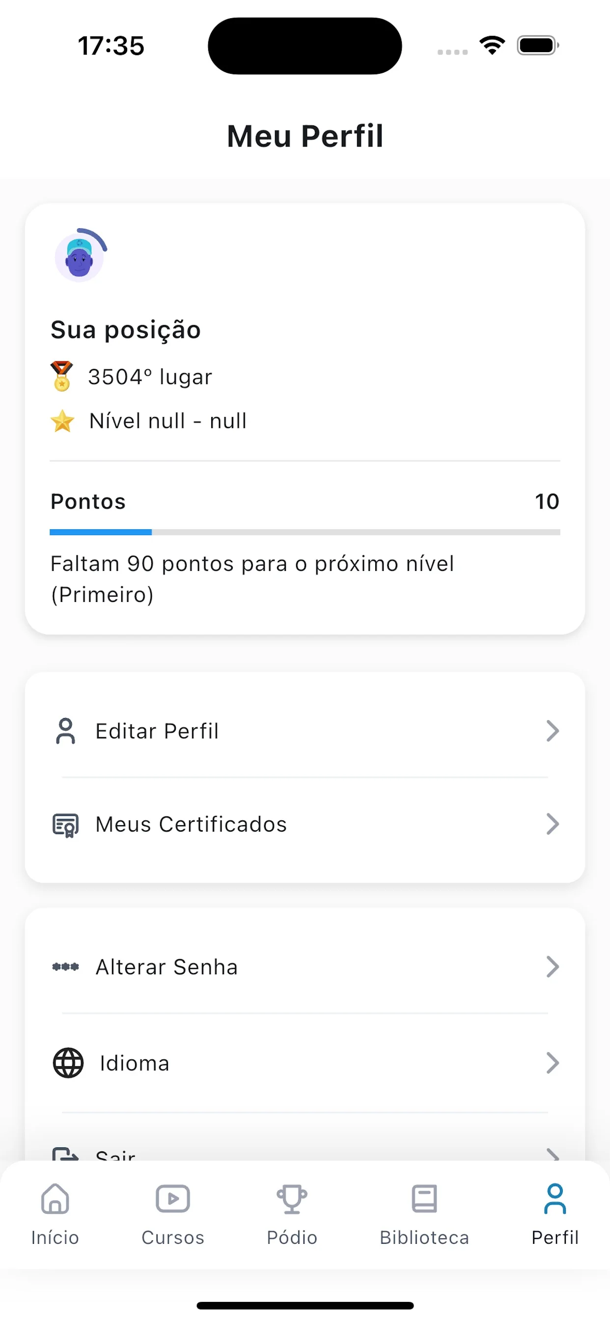 Perfil do Universidade iWrc com posição, pontos, progresso e certificados.
